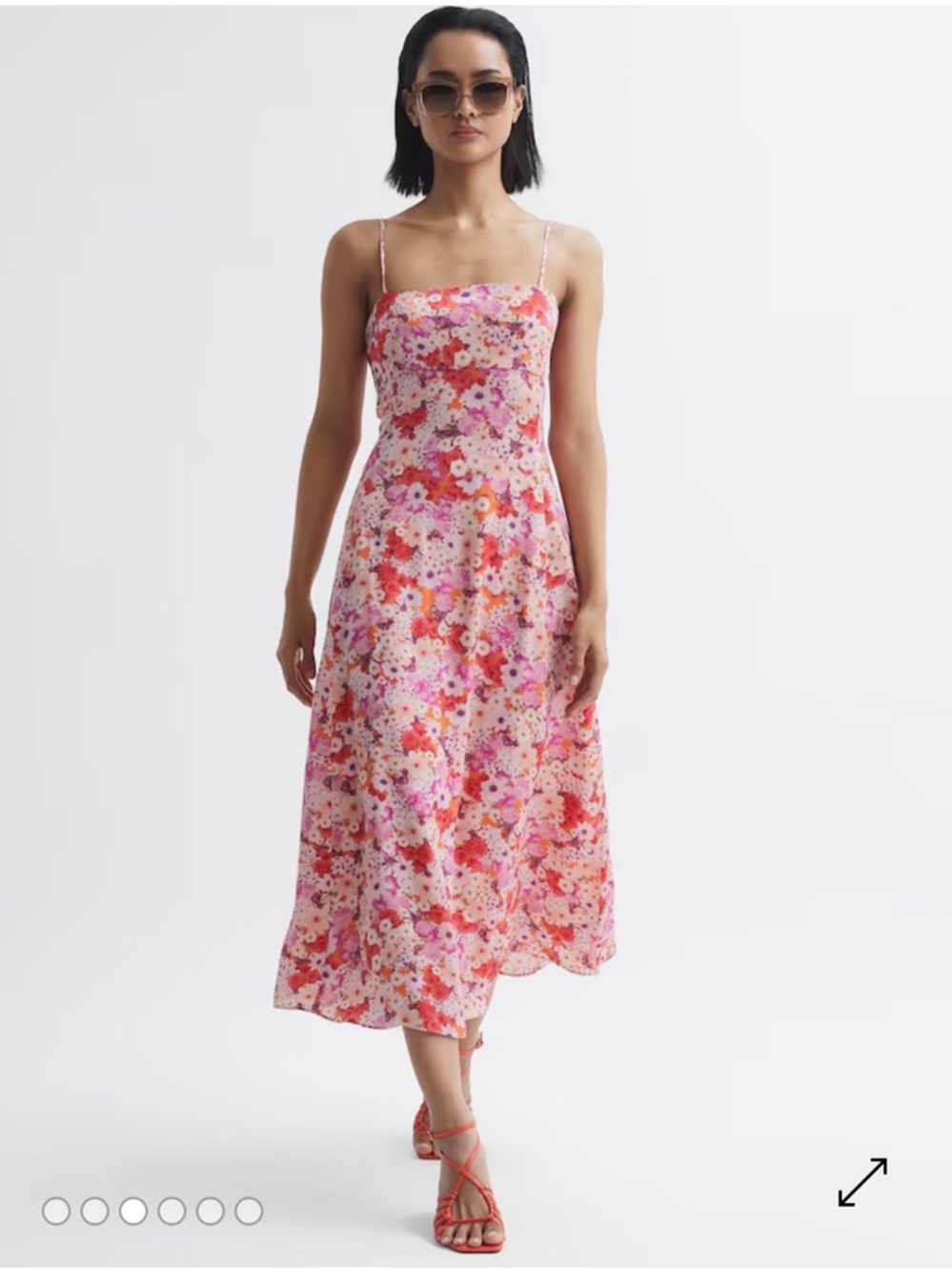 Reiss Pink Floral Spaghetti-Strap Midi Dress